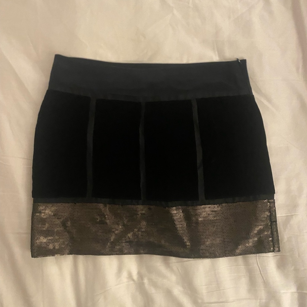 Diane Von Furstenberg Velvet Black and Sequined Silk Mini Skirt